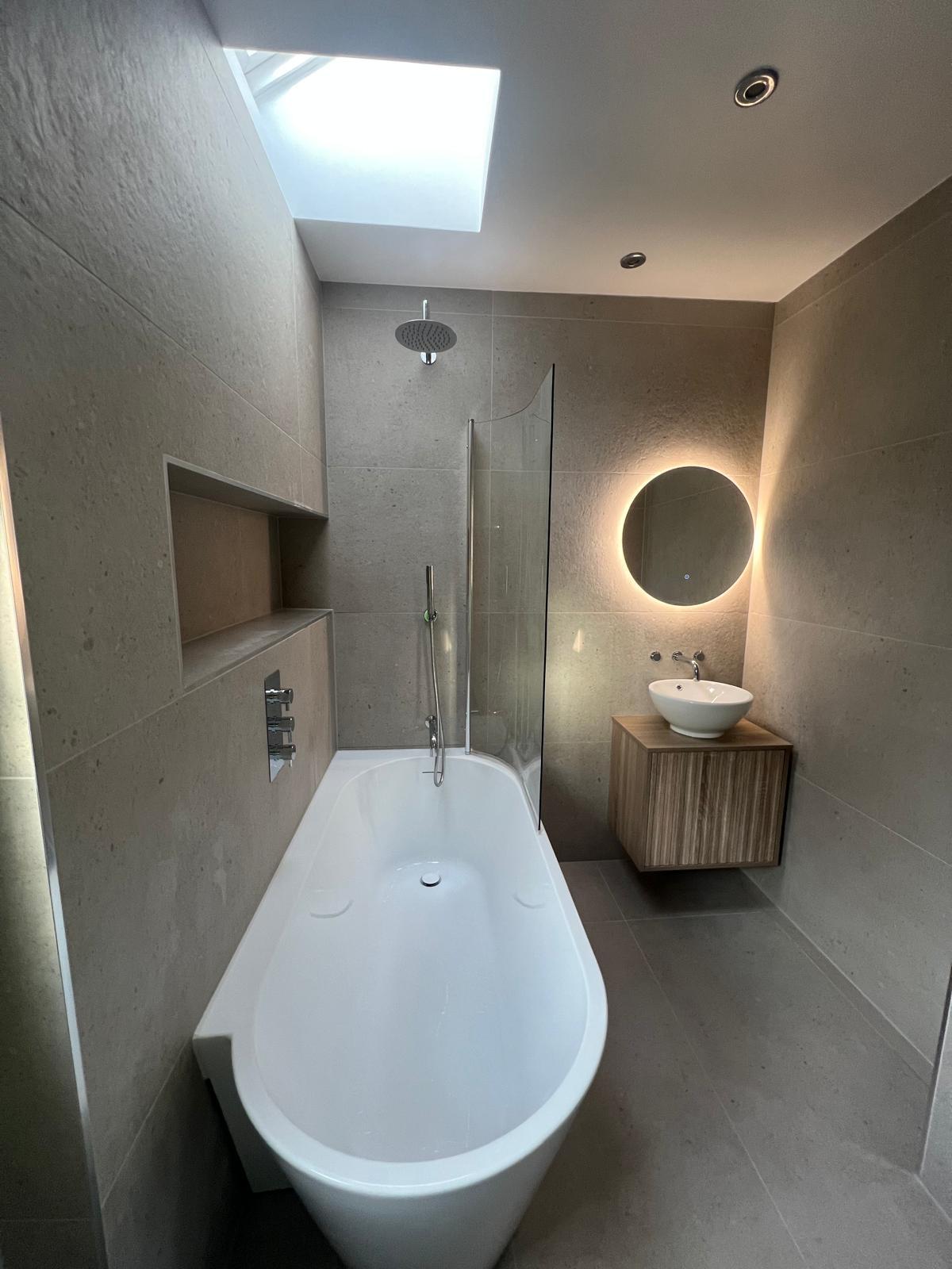 Contemporary Stone Bathroom — completed bathroom