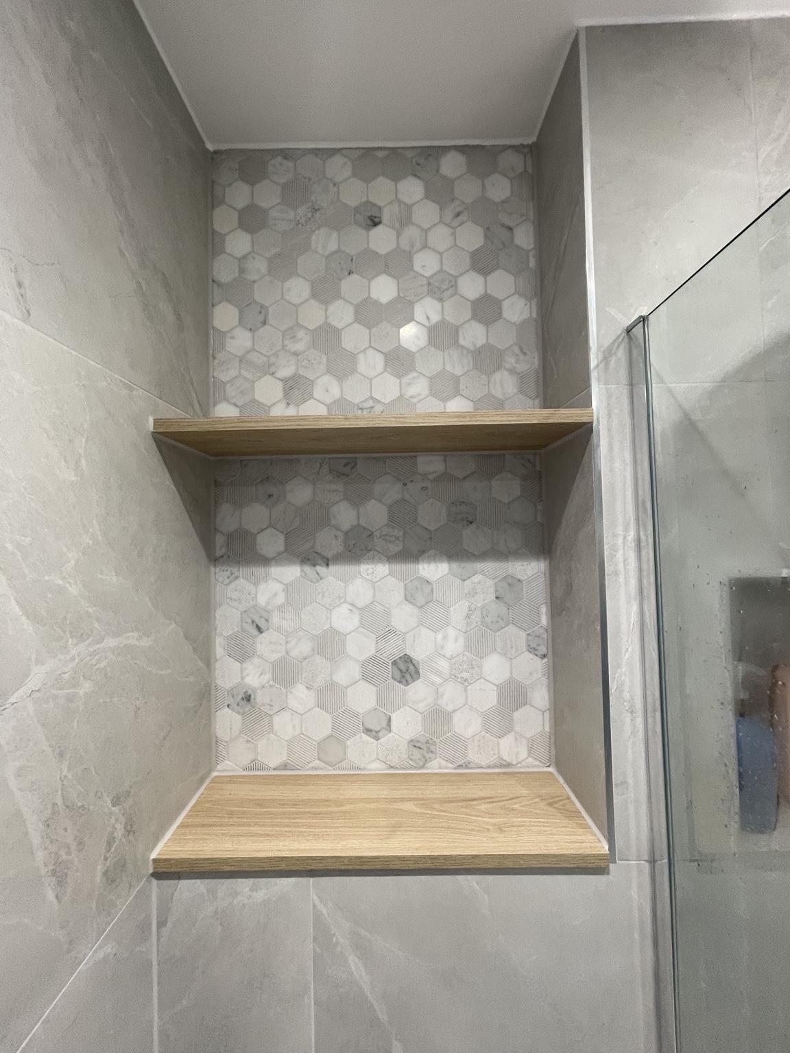 Decorative tiled shower niche