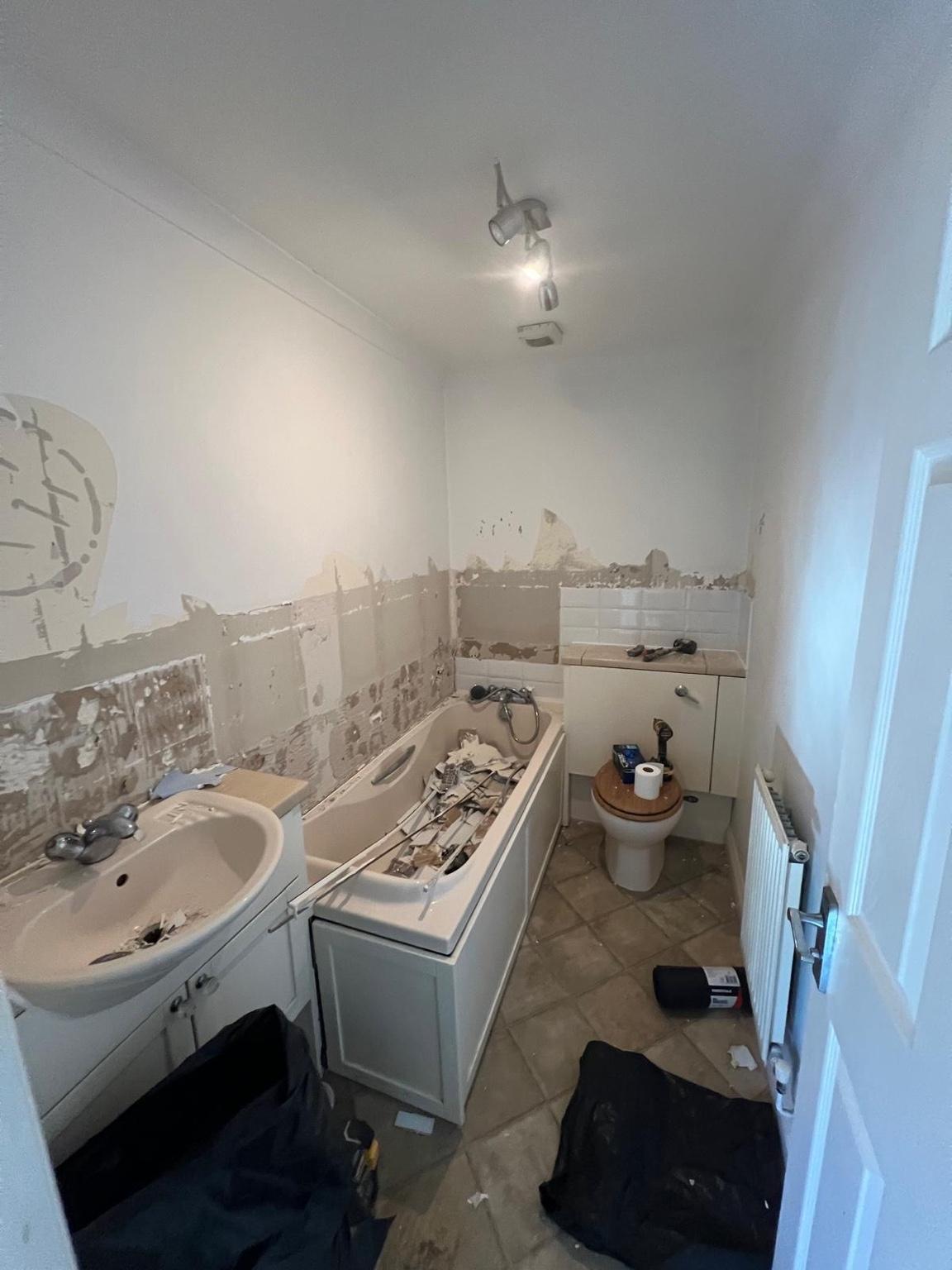 Luxury marble walk-in shower before renovation