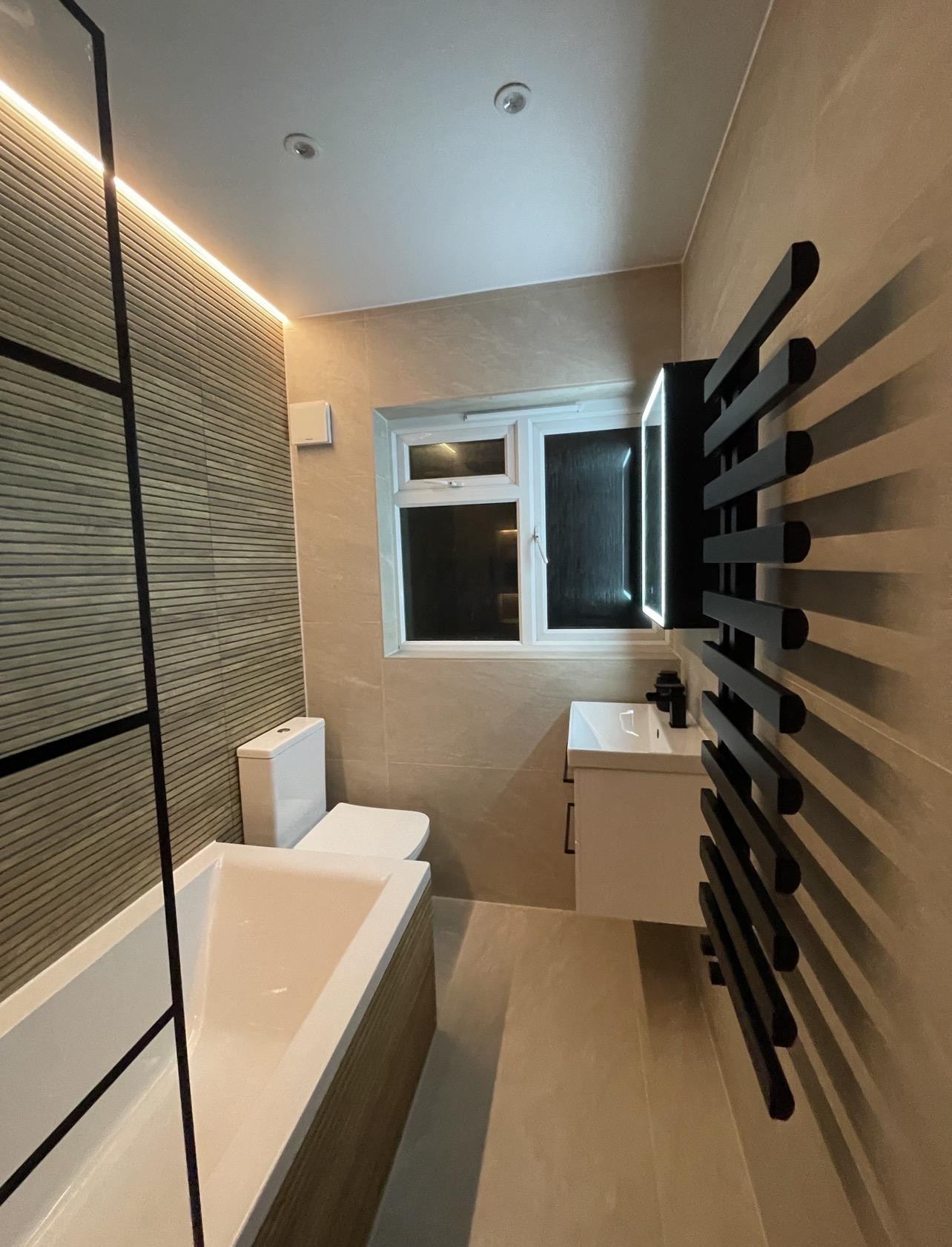 Luxury Wood-Effect Bathroom with LED Niches — completed bathroom