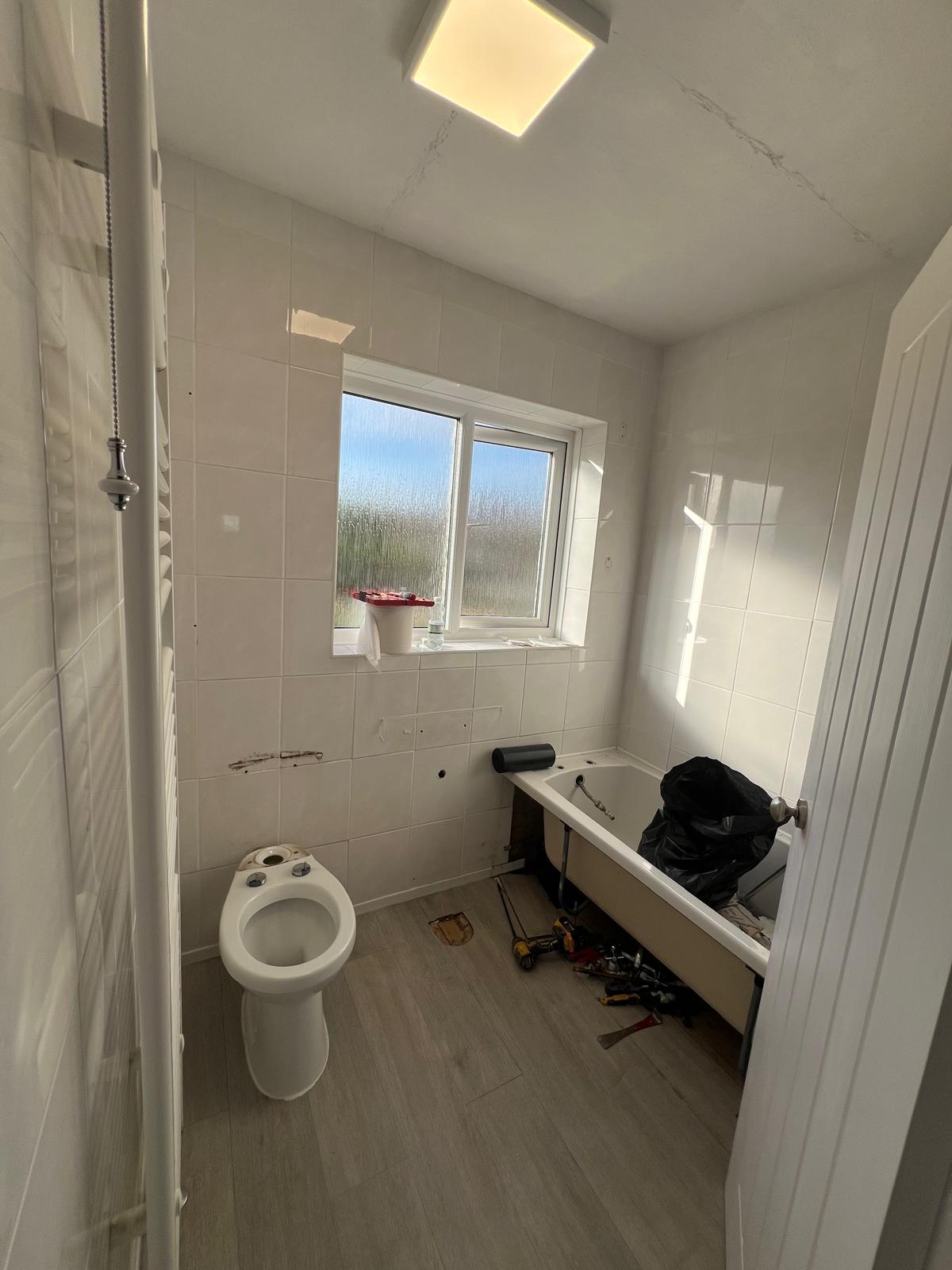 Original bath partly removed during renovation