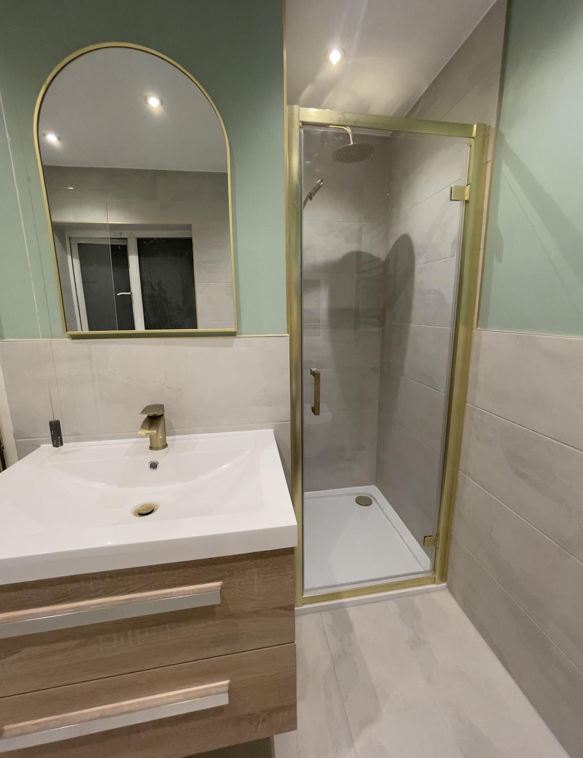 Brushed-gold framed separate shower